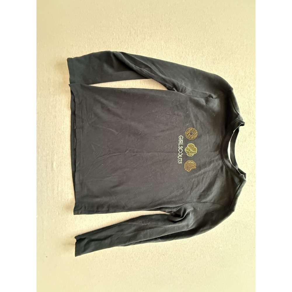 Girl Scout Girls 7/8 Black Bedazzled Long Sleeve Cookie Tshirt